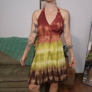 Tie Dye Print Wrap Mini Dress Free Size